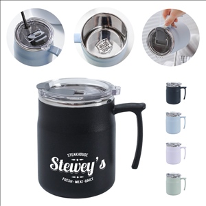 Double-Wall Insulated Stainless Steel Mug with Handle & Leakproof Lid